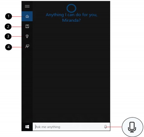 Начальное окно Cortana