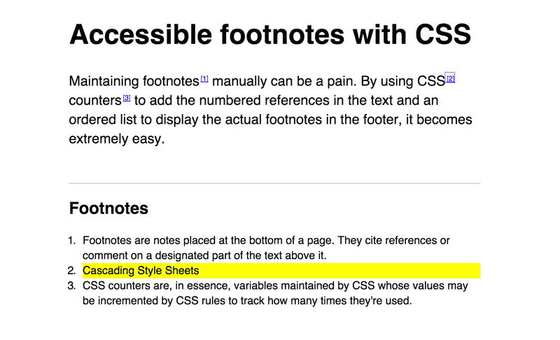 Доступные сноски с CSS - сноска нацелена