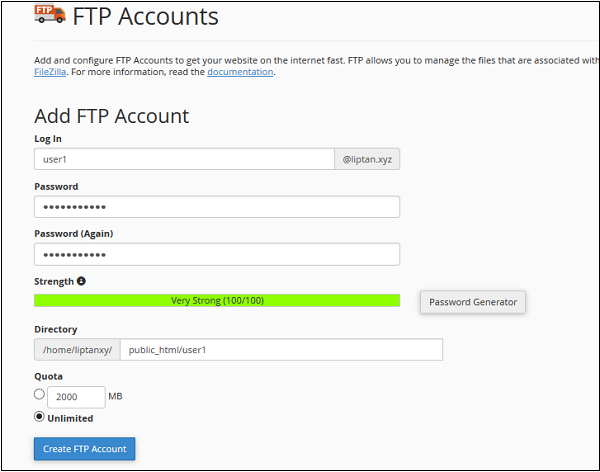 Добавить учетные записи FTP