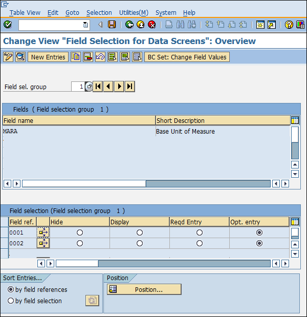 Запись экрана выбора поля конфигурации SAP