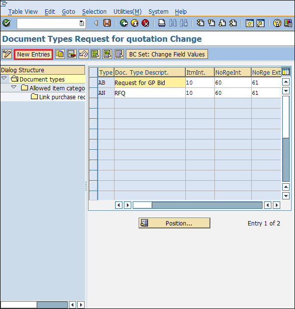Тип документа конфигурации SAP rfq новый