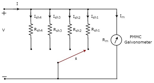 Принципиальная схема многодиапазонного амперметра постоянного тока