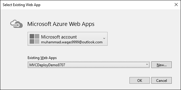 Нажмите Microsoft Azure Web Apps.