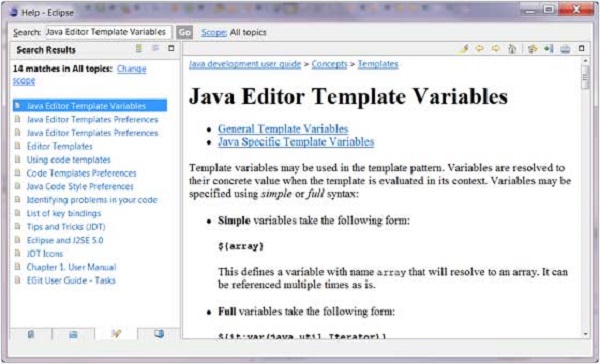 Переменные шаблона редактора Java