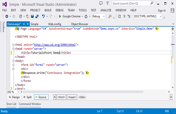 Страница Demo.Aspx в Visual Studio