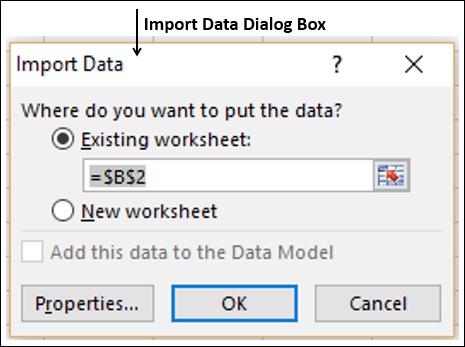 Появляется диалоговое окно «Импорт данных»