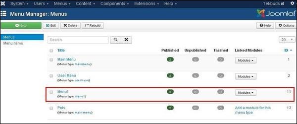 Joomla Создание подменю