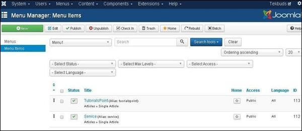 Joomla Создание подменю