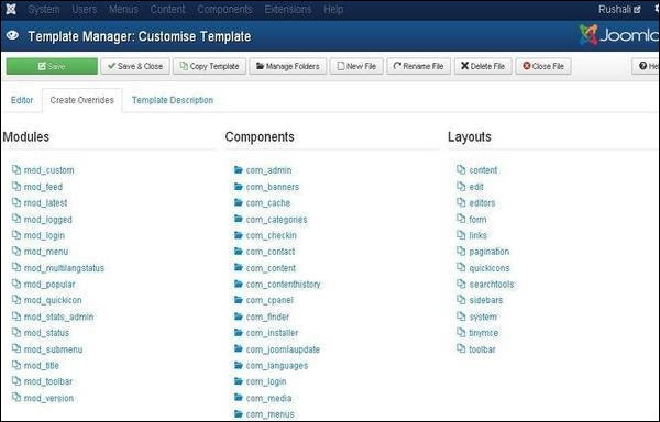 Joomla Template Manager