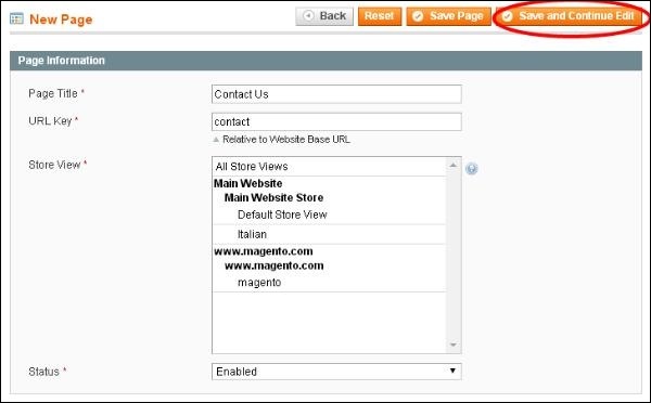 Magento setup New pages
