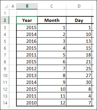 Получение даты от года, месяца и дня