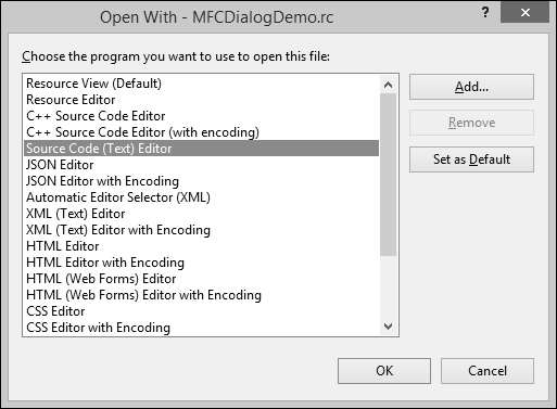 Открыть с помощью файла MFCDialogDemo