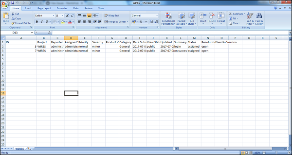 Образец файла Excel
