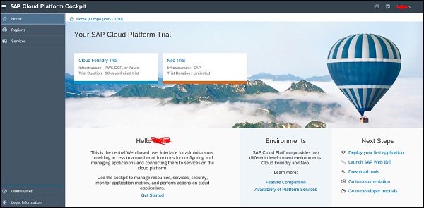 Пульт управления облачной платформой SAP