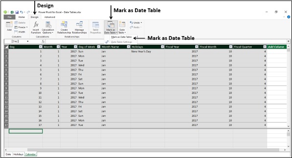 Установка свойства таблицы даты