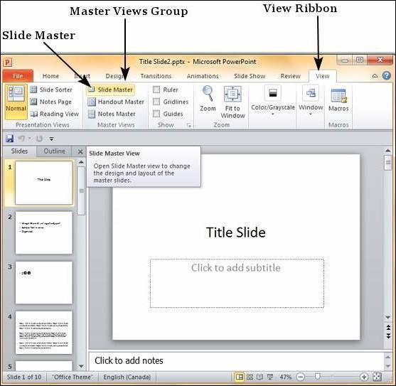 how to change a master slide in powerpoint 2010