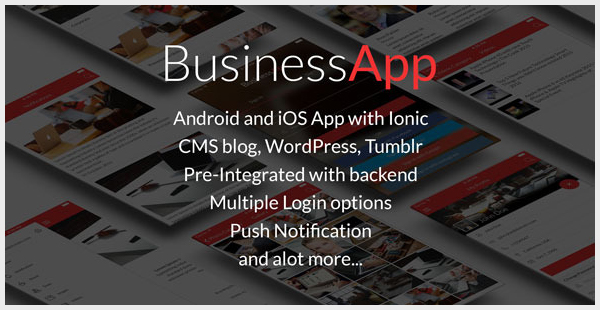 BusinessApp - полное приложение Ionic для iOS и Android с мощной CMS