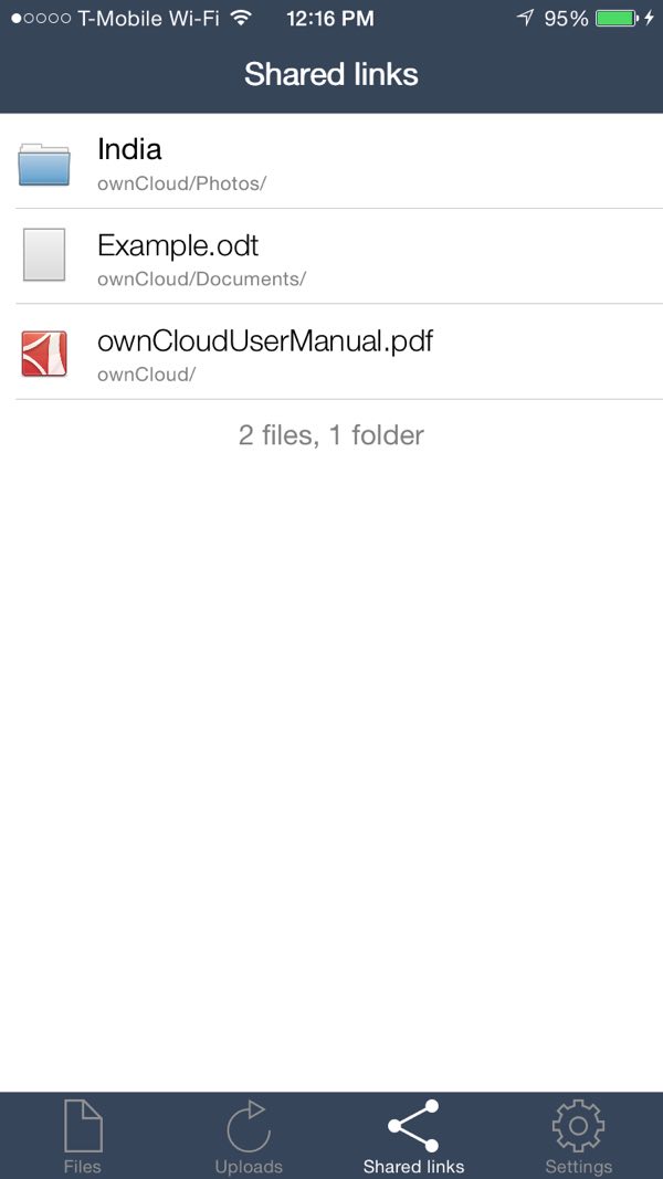 OwnCloud iOS App Общие ссылки