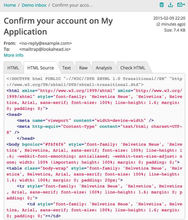 Mailtrap Message HTML-представление источника