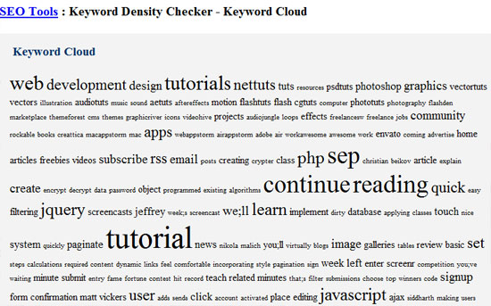 Webconfs Keyword Cloud