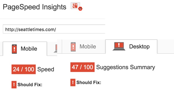 Google PageSpeed ​​- The Seattle Times