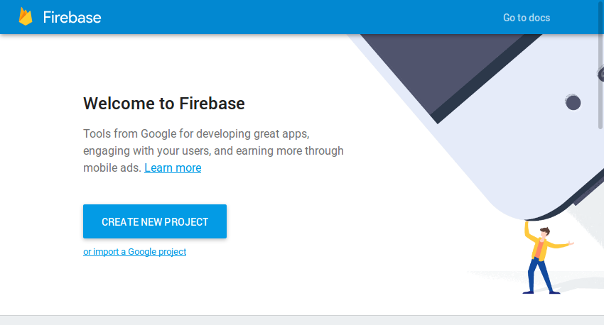 Экран приветствия консоли Firebase