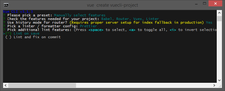 Создайте проект с помощью Vue CLI. Дополнительные функции lint