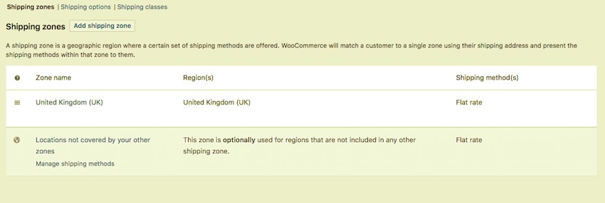 WooCommerce стандартные зоны доставки