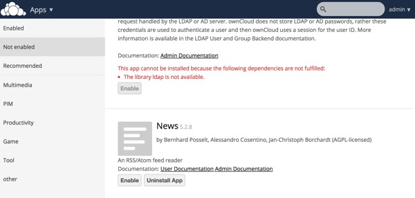 Включить NewsApp в OwnCloud