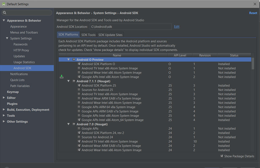 Android Studio SDK Manager 
