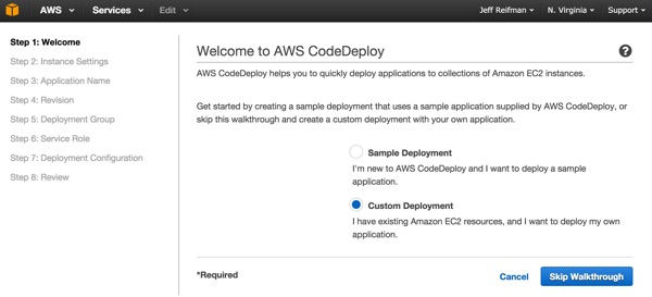 Codeship AWS Code Deploy Application Wizard