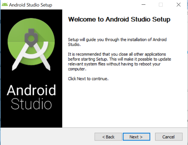 Экран приветствия Windows Android Studio