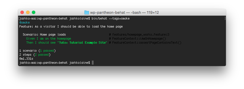 Первый тест Behat успешно завершен