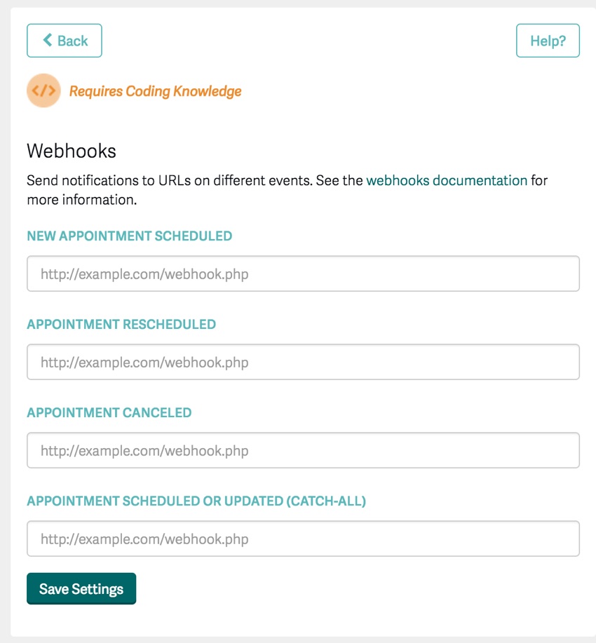 API разработчика Acuity Scheduling - регистрация ваших веб-приложений