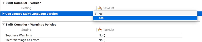 Используйте версию Legacy Swift Language