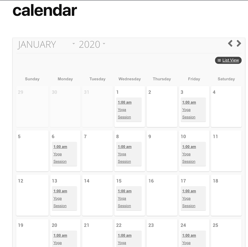 Йога календарь WordPress Pro Календарь событий