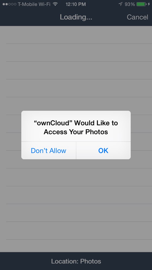 Приложение OwnCloud для iOS предоставляет разрешения
