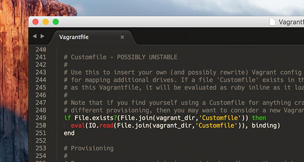 Исходный код Vagrantfile для Customfile