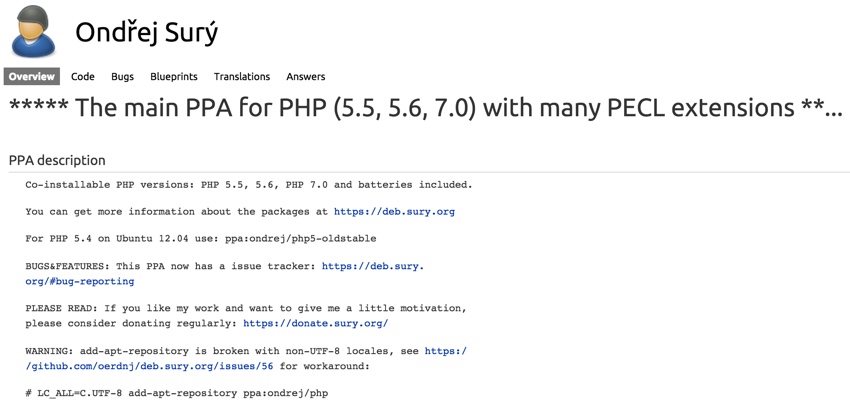 Обновление до PHP7 PPA для PHP70 от Ondej Sur