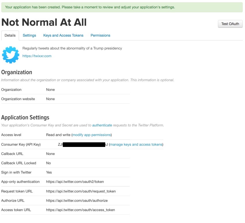 Повторяя API Twitter - Настройка вашего приложения Twitter