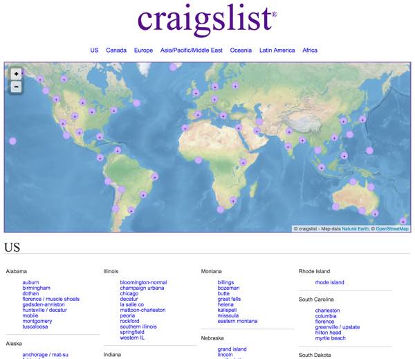 Глобальная сеть Craigslist по поддомену