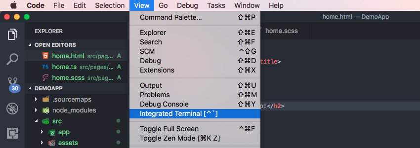 встроенный терминал в коде Visual Studio