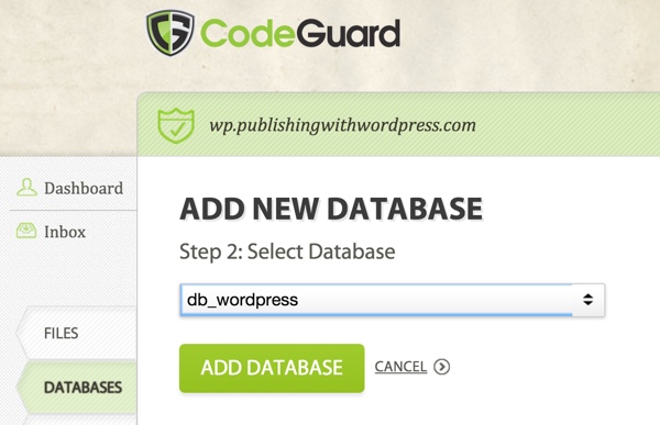 CodeGuard Выбрать базу данных