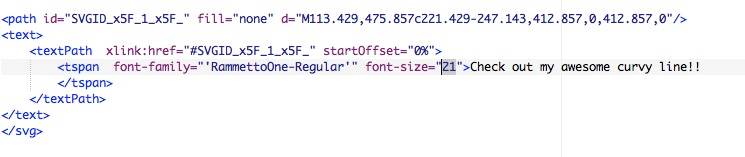 снимок экрана: выделение кода размера шрифта