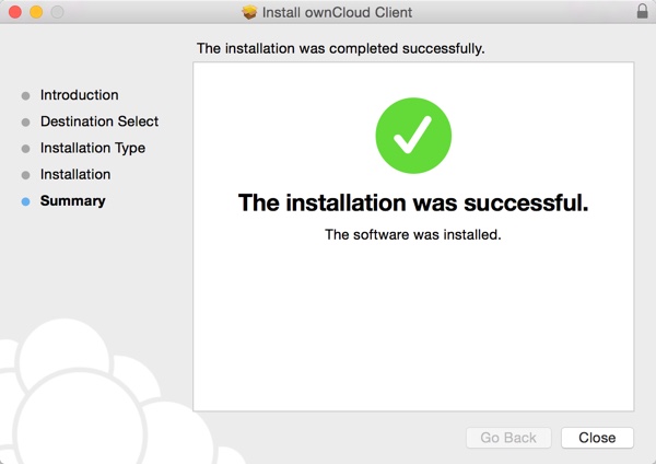 Установщик OwnCloud на OS X - установка прошла успешно