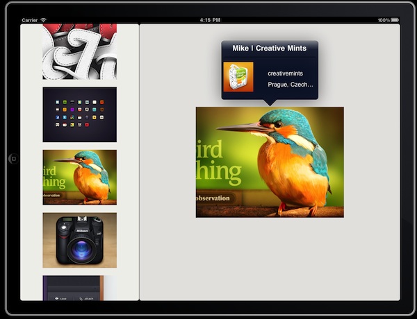 Приложение Dribbble для iPad