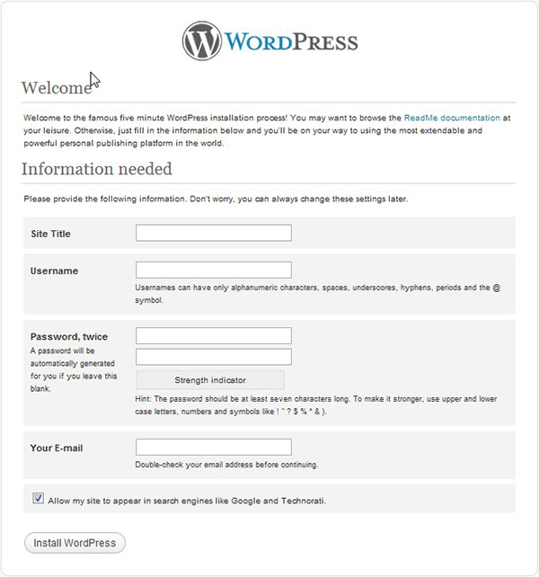 Установка WordPress