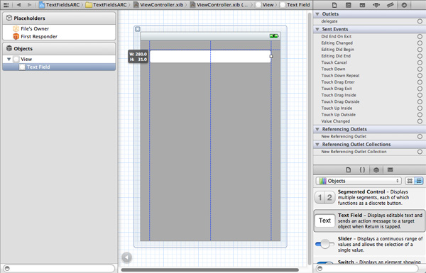 UITextField - добавление текстового поля в Интерфейсном Разработчике