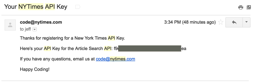 New York Times API - электронная почта с ключом API