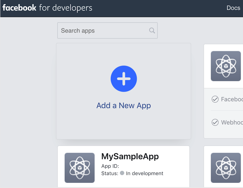 Создайте новое приложение Facebook для разработчиков